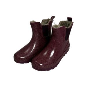 Lily & Dan Girl’s Pull On Glitter Pink Faux Fur Lining Rain Booties Size 13/1